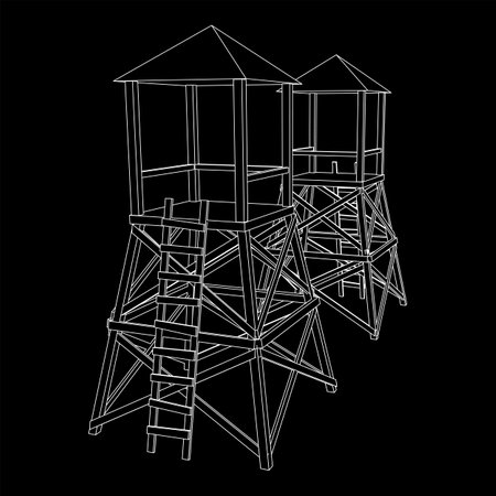 Watchtower or observation tower for hunters. Wireframe low poly meshのイラスト素材