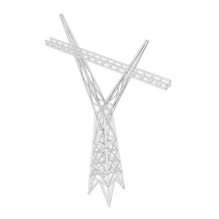 Power transmission tower high voltage pylon wireframeのイラスト素材