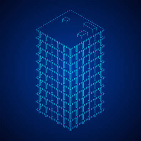 Building under construction. Wireframe low poly mesh