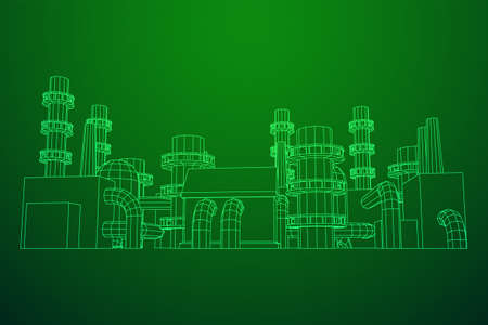Industrial building factorie facilitie power plant. Wireframe low poly meshのイラスト素材