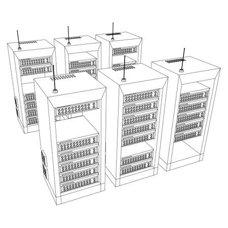 Data network server in cabinet. Diagnostic test in computer room technologyのイラスト素材