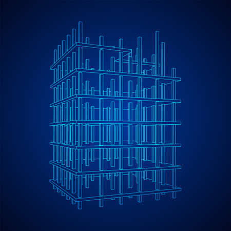 Building under construction. Wireframe low poly mesh