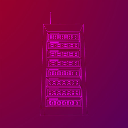Data network server in cabinet. Diagnostic test in computer room technology