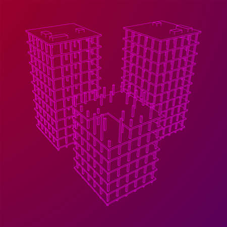 Building under construction. Wireframe low poly meshのイラスト素材