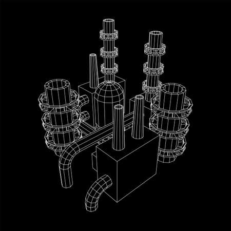 Industrial building factorie facilitie power plant. Wireframe low poly meshのイラスト素材