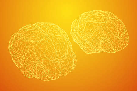Brain. Low poly abstract digital human brain. Wireframe illustration.