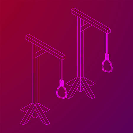 Gallows with Hanging rope. Place of execution in the Middle Ages. Wireframe low poly mesh vector illustrationのイラスト素材