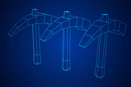 Pickaxe for extraction of precious stones or extracting minerals. Miners hand tool. Wireframe low poly mesh vector illustrationのイラスト素材