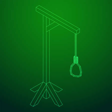 Gallows with Hanging rope. Place of execution in the Middle Ages. Wireframe low poly mesh vector illustrationのイラスト素材
