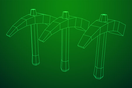 Pickaxe for extraction of precious stones or extracting minerals. Miners hand tool. Wireframe low poly mesh vector illustrationのイラスト素材