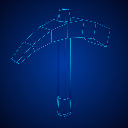Pickaxe for extraction of precious stones or extracting minerals. Miners hand tool. Wireframe low poly mesh vector illustrationのイラスト素材