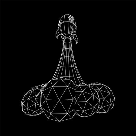 Space Rocket Launch Ship. Concept of business product on a market. Wireframe low poly mesh vector illustrationのイラスト素材