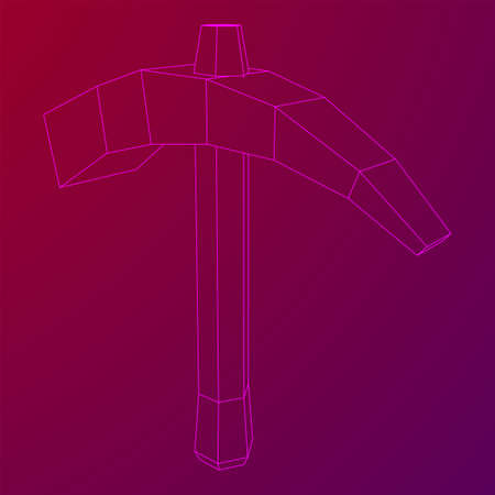 Pickaxe for extraction of precious stones or extracting minerals. Miners hand tool. Wireframe low...