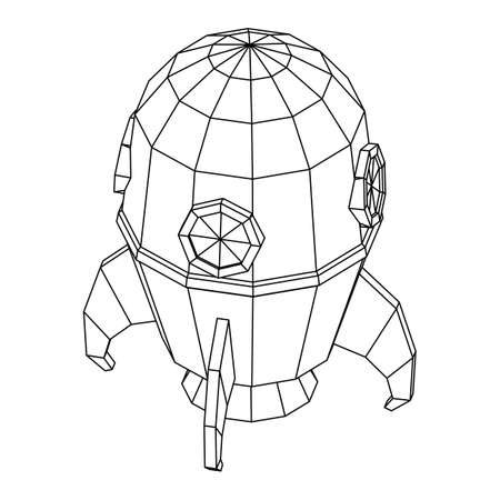 space rocket ship. Concept of business product on a market. Wireframe low poly mesh vector illustrationのイラスト素材