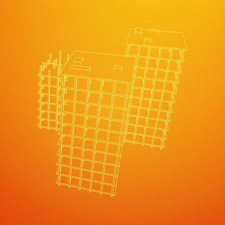 Building under construction. Build house construct in process. Wireframe low poly mesh vector...
