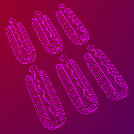 Hot dog fast food. Wireframe low poly mesh vector illustration