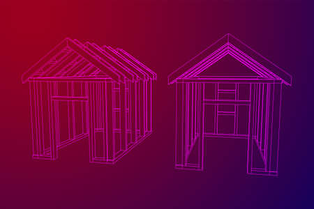 Building object or framing house. Greenhouse construction frame. Warm house Vector illustration....