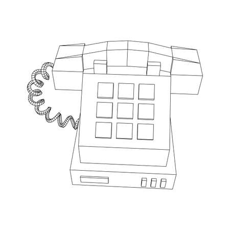 Old retro landline telephone. Vintage phone call center concept. Wireframe low poly mesh vector illustrationのイラスト素材