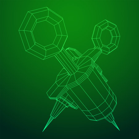 Medical syringe for injection, Laboratory medicine concept. Wireframe low poly mesh vector illustration.のイラスト素材