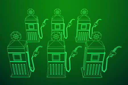 Gasoline pump station retro design. Wireframe low poly mesh vector illustration