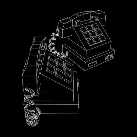 Old retro landline telephone. Vintage phone call center concept. Wireframe low poly mesh vector illustrationのイラスト素材