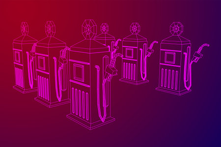 Gasoline pump station retro design. Wireframe low poly mesh vector illustrationのイラスト素材
