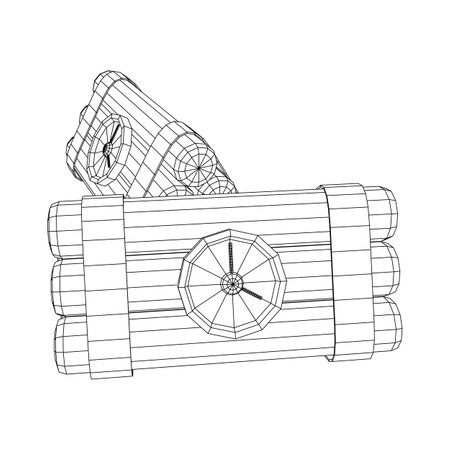Dynamite Bomb with Countdown Clock. Military Detonate Weapon. Wireframe low poly mesh vector illustrationのイラスト素材