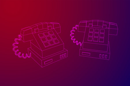 Old retro landline telephone. Vintage phone call center concept. Wireframe low poly mesh vector illustrationのイラスト素材