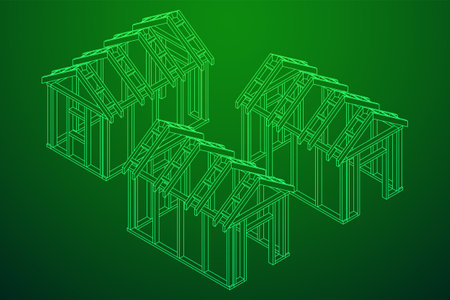 Building object or framing house. Greenhouse construction frame. Warm house Vector illustration. Glasshouse concept imageのイラスト素材