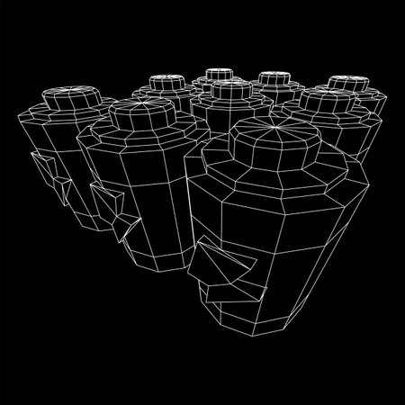 Alkaline cylinder battery with bolt icon. Wireframe low poly mesh vector illustration.のイラスト素材