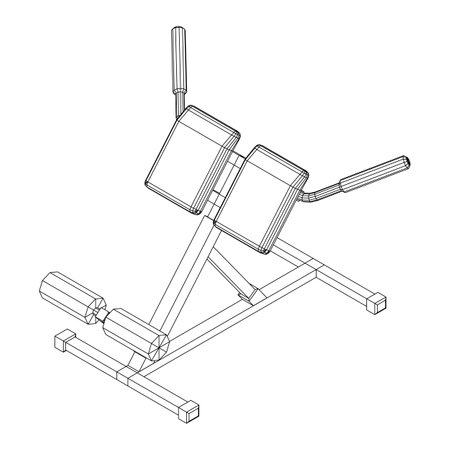 Modern exercise machine for the back and abs. Hyperextension simulator for home and gym. Sports at home. Wireframe low poly mesh vector illustrationのイラスト素材