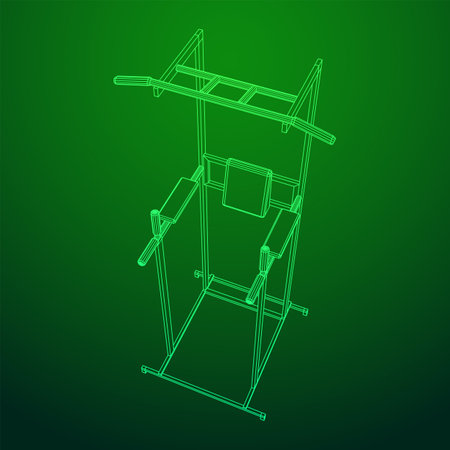Pull up bar. Upper body workout, bodybuilding exercise. Home gym equipment, sport gear. Wireframe low poly mesh vector illustrationのイラスト素材