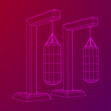 Punching bag for training boxing power punch. Wireframe low poly mesh vector illustrationのイラスト素材