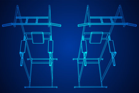 Pull up bar. Upper body workout, bodybuilding exercise. Home gym equipment, sport gear. Wireframe low poly mesh vector illustrationのイラスト素材