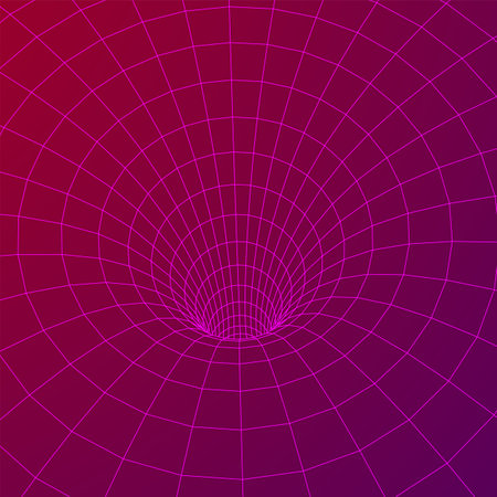 Wormhole tunnel mesh objects. Network wireframe low poly mesh vector illustrationのイラスト素材