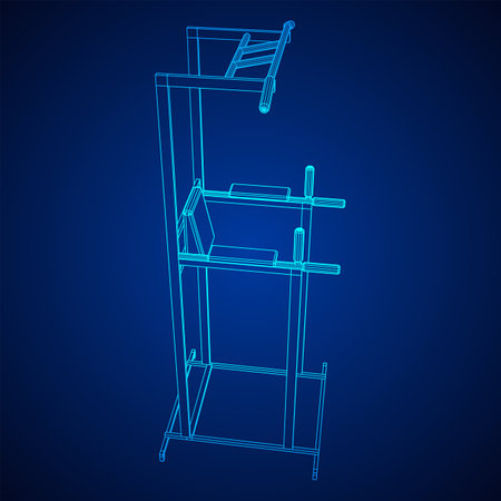 Pull up bar. Upper body workout, bodybuilding exercise. Home gym equipment, sport gear. Wireframe low poly mesh vector illustrationのイラスト素材