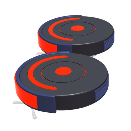 Robot Vacuum Isolated on White. Modern Autonomous Smart Robotic Vacuum Cleaner. Self-Drive Cleaning Smart Robot. Floor Cleaning System. Small Household Domestic Appliances. 3d render.の写真素材