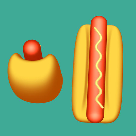 Hotdog fast food. 3d render illustration on green backgroundの写真素材