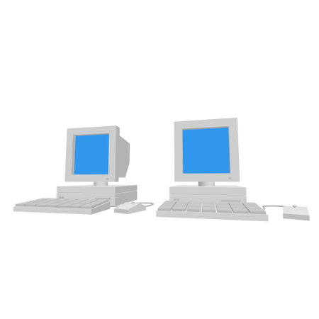 Retro computer with monitor mouse and keyboard. Business concept. 3d render illustration.