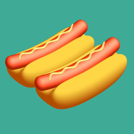 Hotdog fast food. 3d render illustration on green backgroundの写真素材