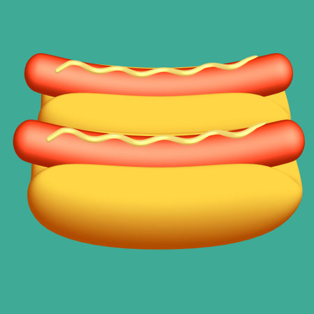 Hotdog fast food. 3d render illustration on green backgroundの写真素材