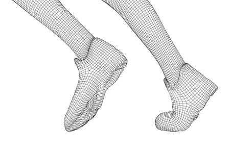 Running legs with sport shoes go. Human foot action pose. Wireframe low poly mesh vector illustrationのイラスト素材