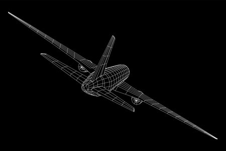 Airplane. Abstract airliner. Travel, tourism, business, transportation concept. Wireframe low poly mesh vector illustrationのイラスト素材