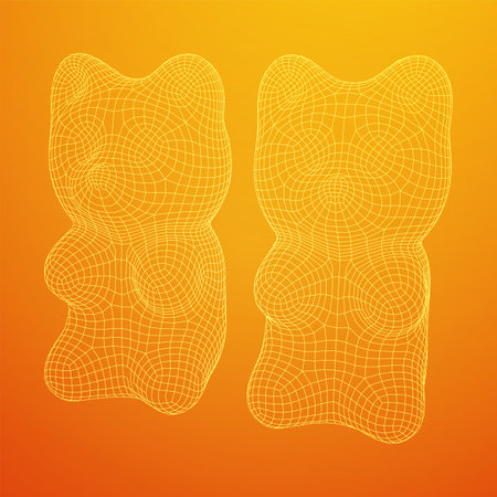 Gummy bear. Jelly fruit candy. Wireframe low poly mesh vector illustrationのイラスト素材