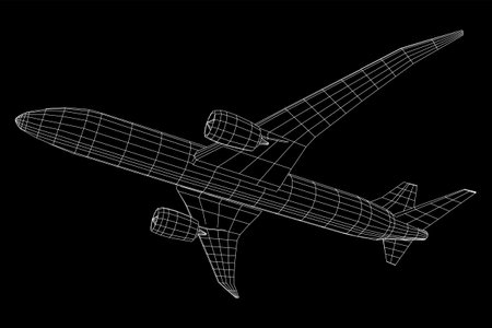 Airplane. Abstract airliner. Travel, tourism, business, transportation concept. Wireframe low poly mesh vector illustrationのイラスト素材