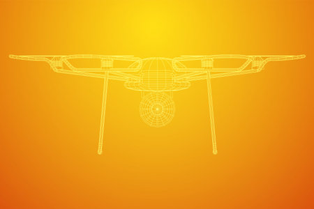 Military Combat Bomber Drone unmanned aerial vehicle UAV With Bomb. Wireframe low poly mesh vector...