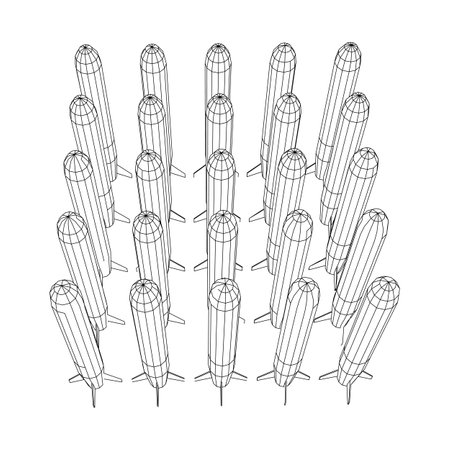 Ballistic Missile, Hypersonic Rocket, Bomb. Wireframe low poly mesh vector illustrationのイラスト素材