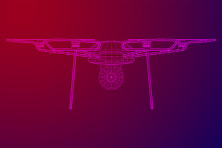 Military Combat Bomber Drone unmanned aerial vehicle UAV With Bomb. Wireframe low poly mesh vector illustration.のイラスト素材