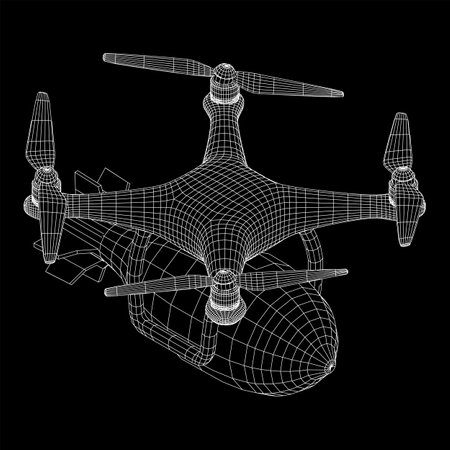 Military Combat Bomber Drone unmanned aerial vehicle UAV With Bomb. Wireframe low poly mesh vector...