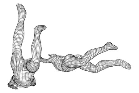 Woman human body jumping diving. Human anatomy action pose. Wireframe low poly mesh vector illustrationのイラスト素材
